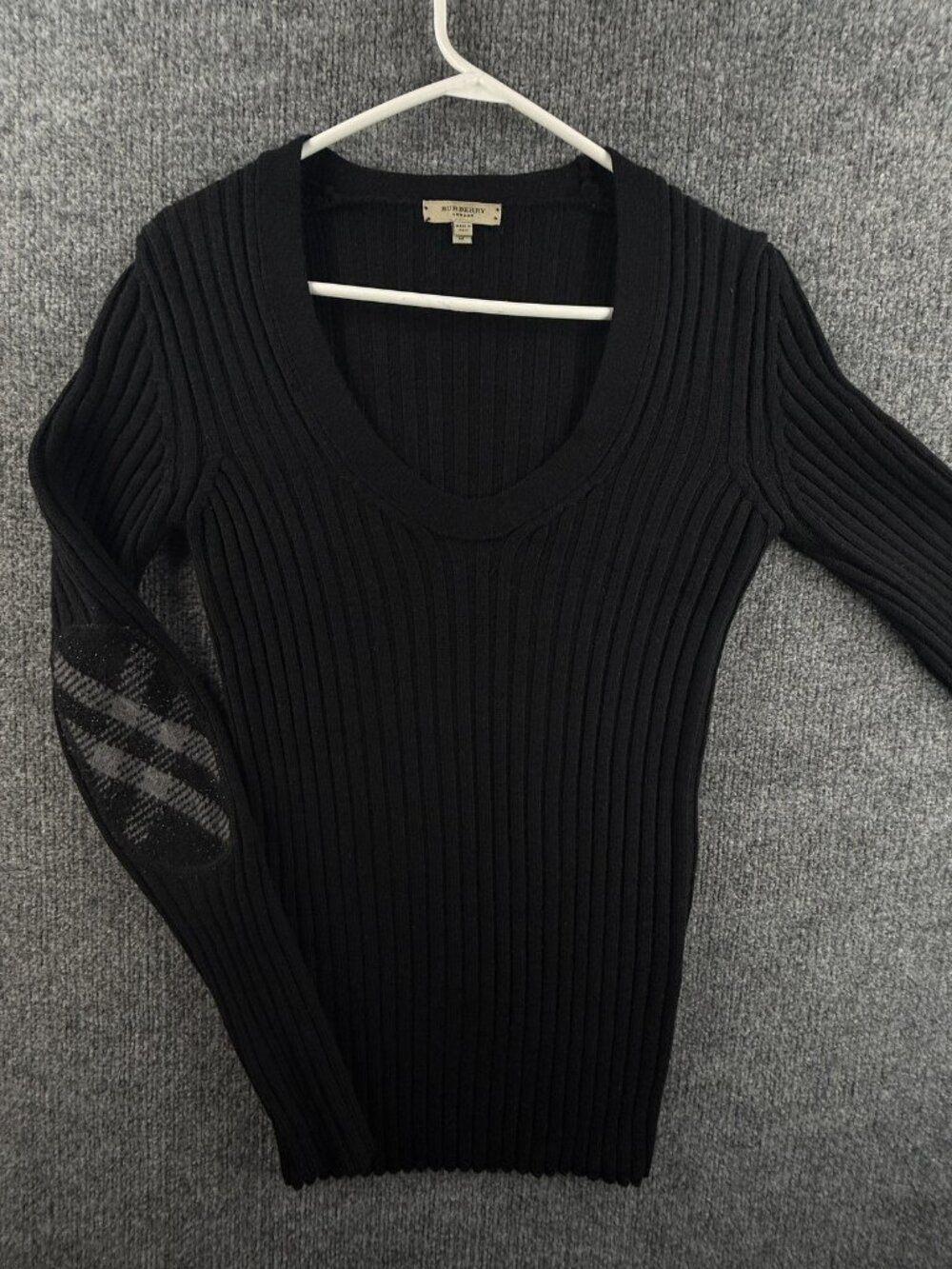 Burberry Ribbed Sweater Dress Black Wool Blend Medium Pullover Solid Stretch